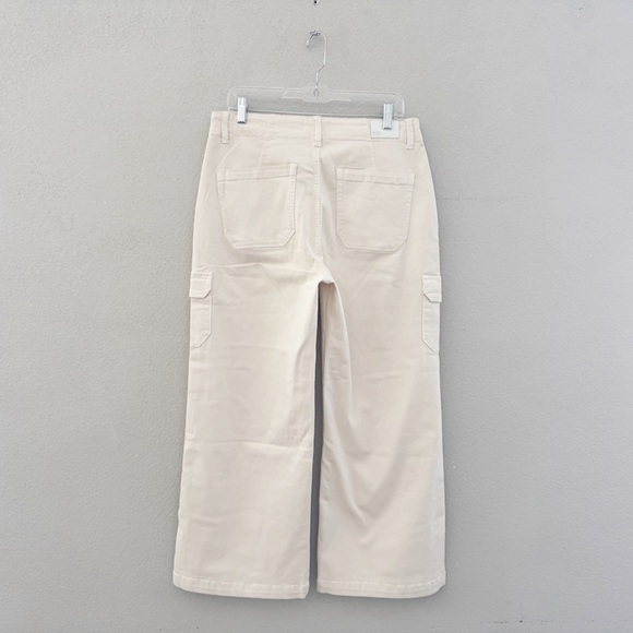 Paige Carly Wide Leg Cargo Pant 31 Cream Neutral Cotton Twill Utility Casual NWT - Picture 6 of 14
